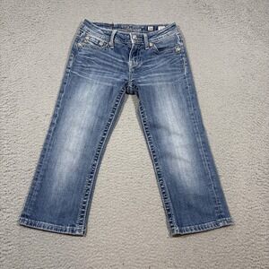 Miss Me Jeans Girls Capri Size 16 Blue Embellished Fleur De Lis Pockets JK6073P
